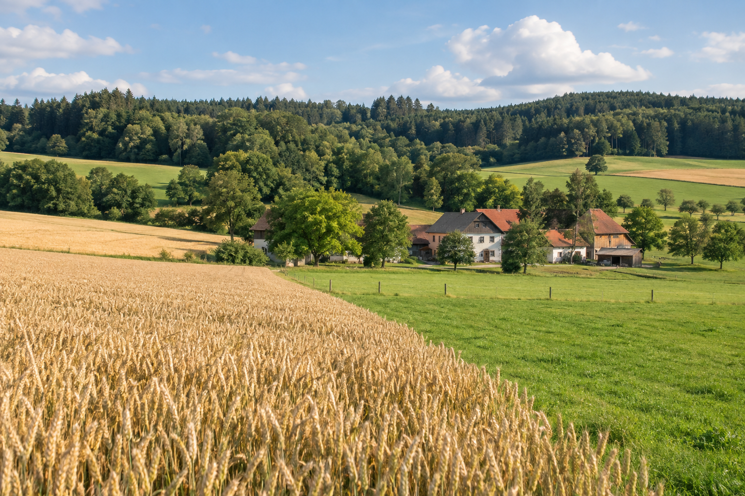 Ackerflächen, Grünland und Waldrand in Deutschland